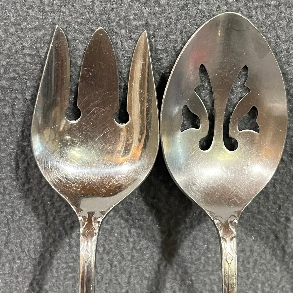 Vintage National Stainless Japan Serving Spoon & Fork Set Floral Stainless Steel
